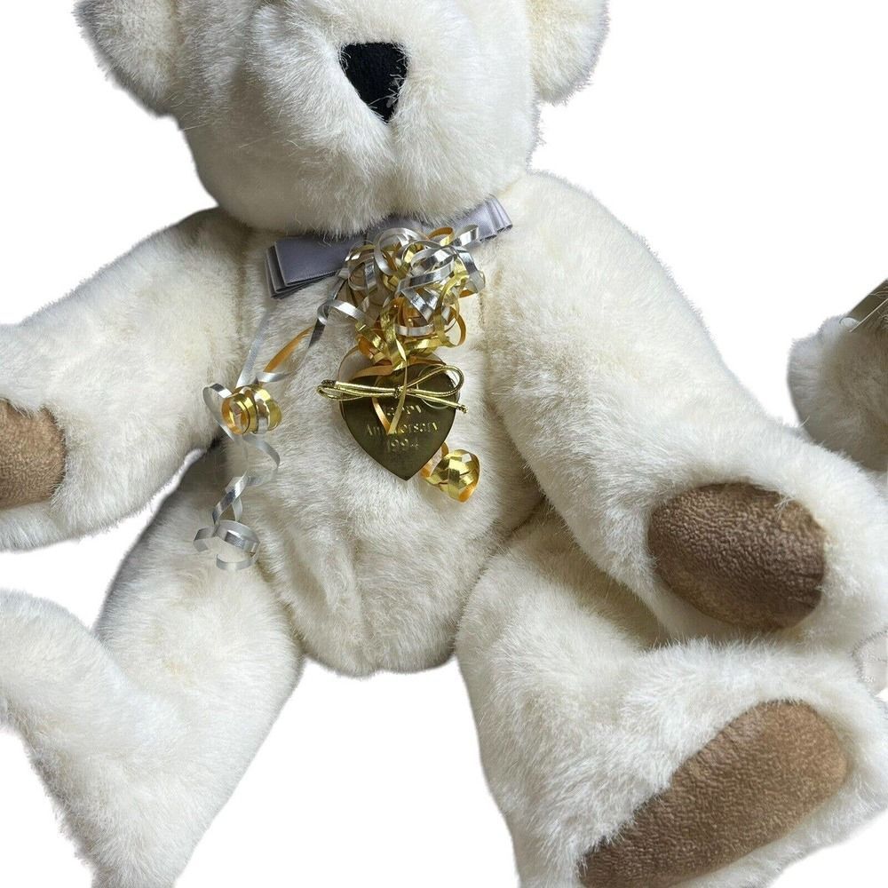 Vermont Teddy Bear Co. Jointed Anniversary Bears 1994 Plush Bride Groom Pair 16" - Picture 8 of 12
